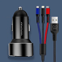 Автомобильное зарядное устройство + кабель Lightning/Micro/Type-C WUW T44 |2USB, 2.4A| Черный