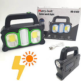 Ліхтар ручний HВ-6169 на сонячній батареї LED лампа з 3-ма режимами освітлення з USB зарядкою