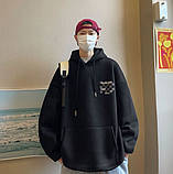 Толстовка чоловіча оверсайз тепла на флісі чорна, фото 2