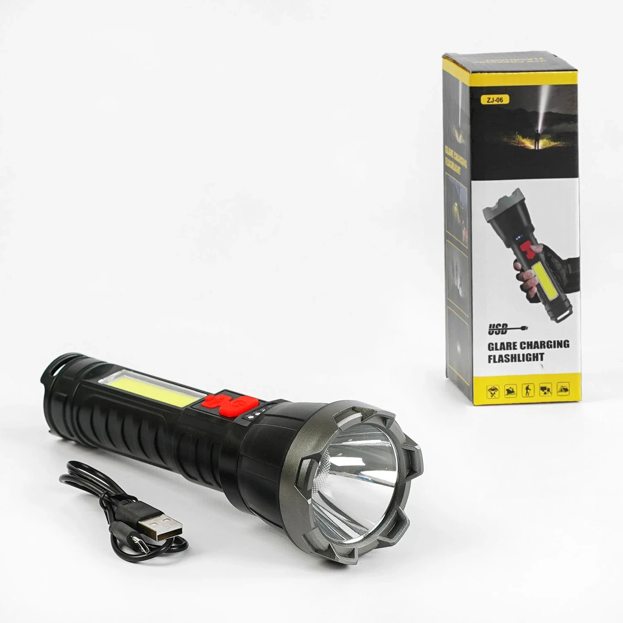 Ліхтарик світлодіодний ручний акумуляторний, 4 режими роботи, індикатор заряду, USB-кабель, C 57071, фото 1