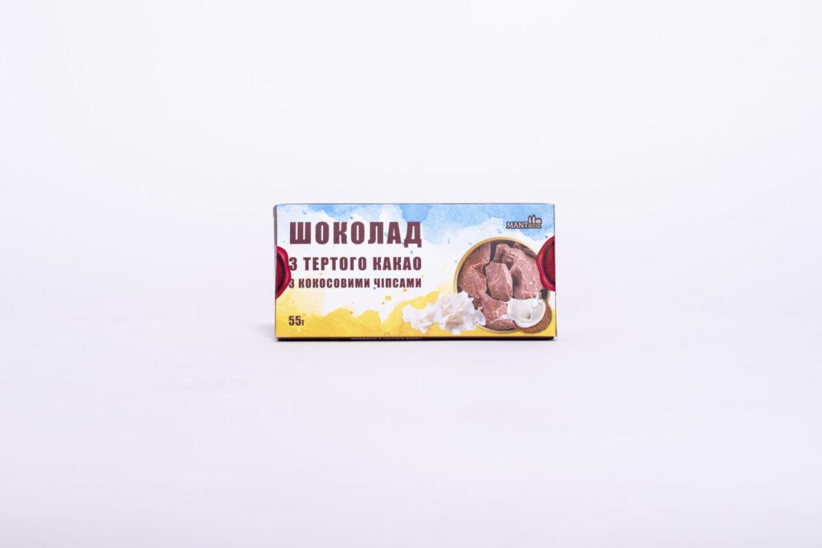 Шоколад з тертого какао з кокосовими чіпсами 55гр MANTeca