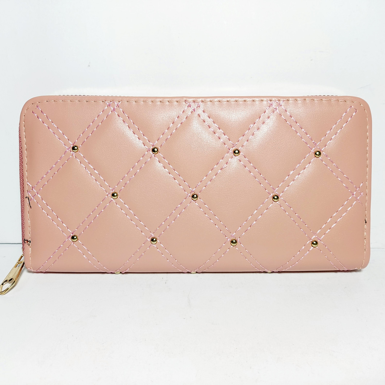 Гаманець жіночий пудровий із заклепками на блискавці К28, фото 1