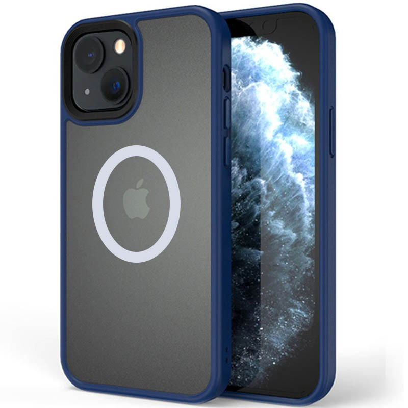 Чехол накладка Metal Buttons с MagSafe для iPhone 13 Pro Blue/Синий, фото 1