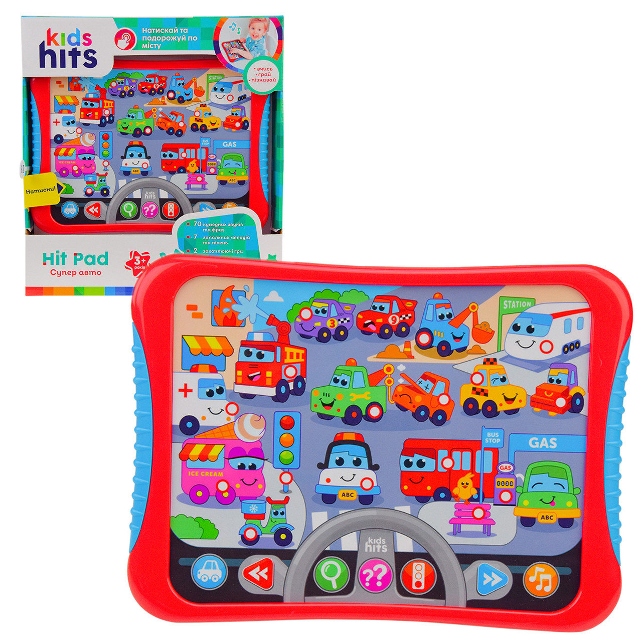 Планшет музичний сенсорний навчальний Kids Hit укр. мова Супер авто ігри, правила дор. руху 24*17*2см (KH01/008), фото 1