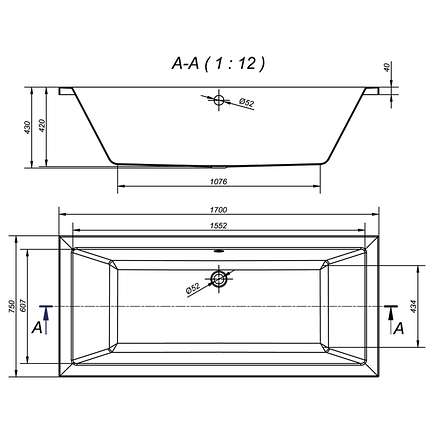Ванна 170*75 см з ніжками Cersanit INTRO, фото 2