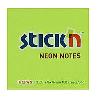 Блок бумаги с клейким слоем Stick'n 76x76 мм 100 листов Зеленый 4712759211670