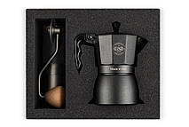 Подарунковий набір ручна кавомолка 1Zpresso JX + гейзерна кавоварка E&B LAB,Classic Moka Pot, 6 чашок