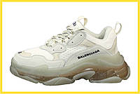 Кроссовки кожаные женские Balenciaga Triple S Белые кроссовки баленсиага на высокой подошве качественные