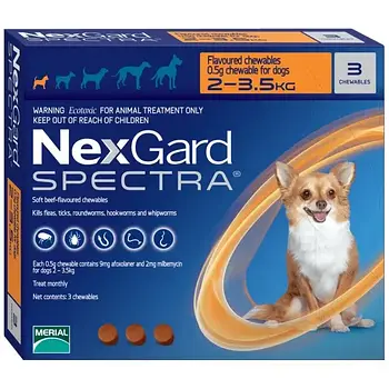 Таблетки від бліх та кліщів Merial NexGard Spectra для собак 2-3.5 кг 3 таблетки