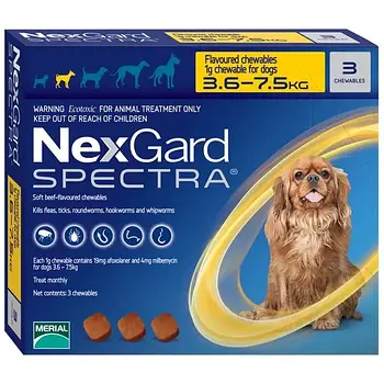 Таблетки від бліх та кліщів Merial NexGard Spectra для собак 3.5-7.5 кг 3 таблетки
