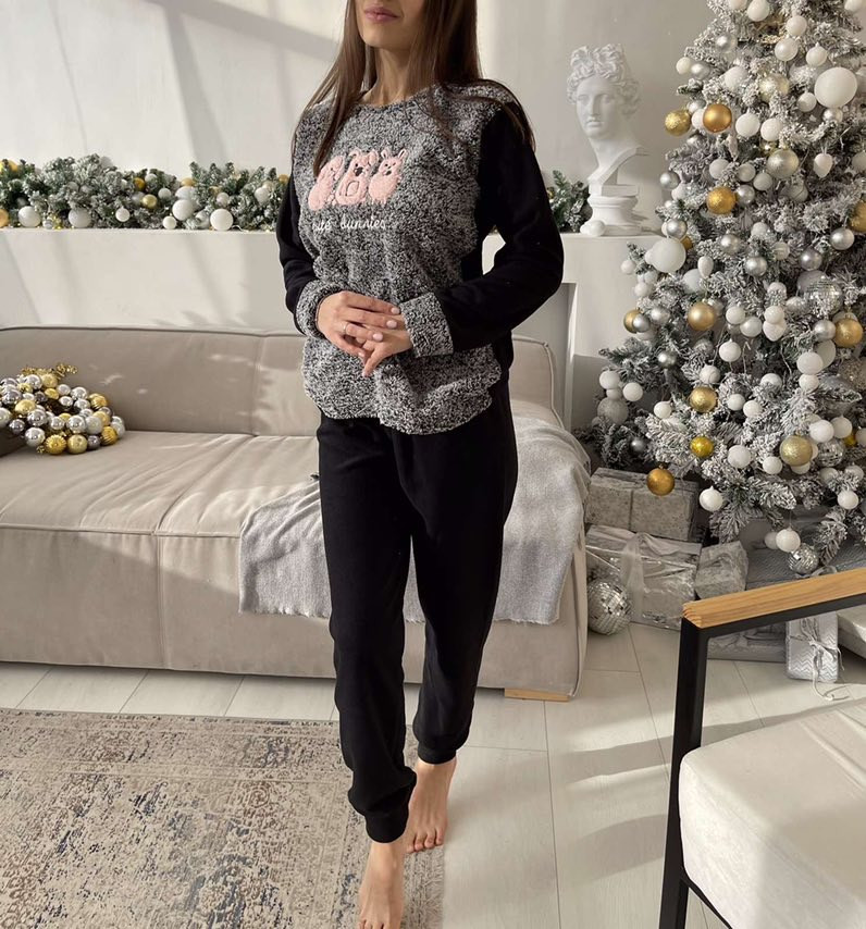 Тепла піжама жіноча флісова костюм для дому та сну з махрою Fawn Туреччина заєць