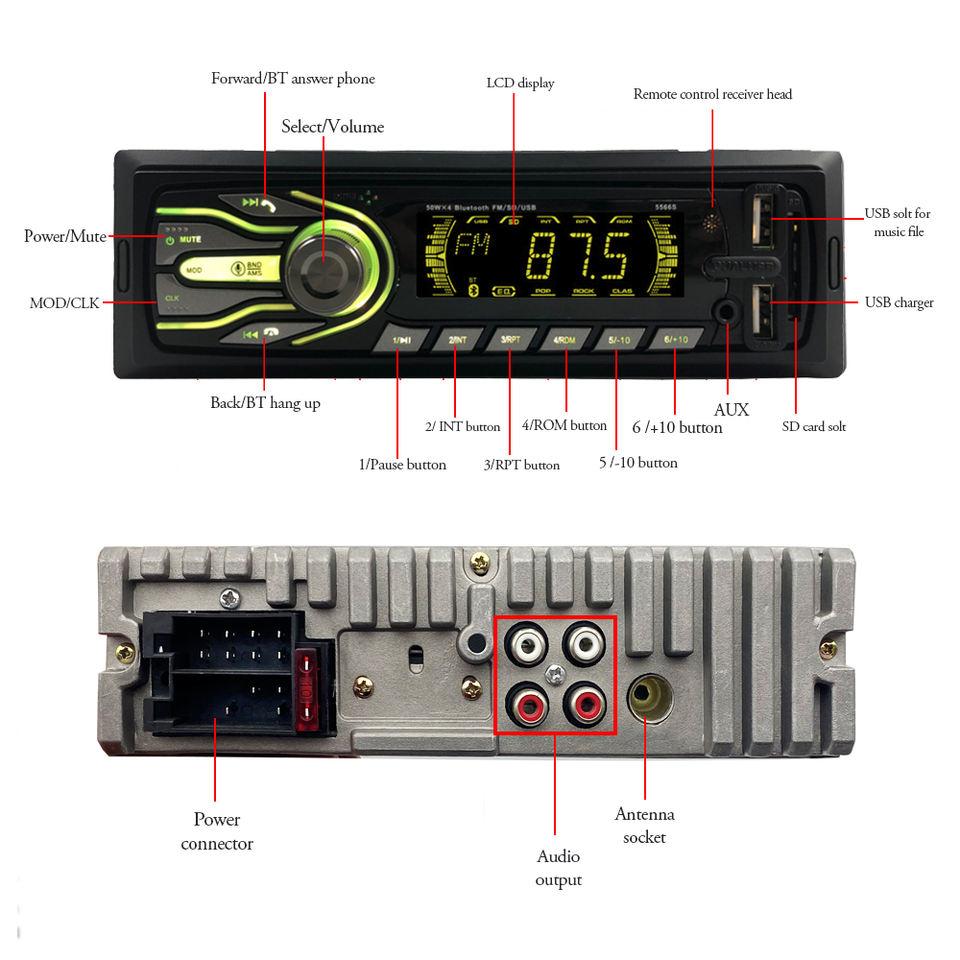 Автомагнитола HS-5566TS на TDA7850 (4х50Вт), Bluetooth/USB/AUX/MP3 - фото 6 - id-p1758119896