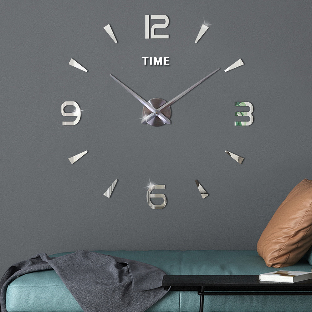 Настінний 3Д годинник. Настінні годинники 3Д великі безкаркасні DIY Clock від 70 до 150см 005S Комбіновані Срібло