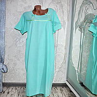Довга бавовняна жіноча нічна сорочка для сну, бірюзова нічна іграшка. Розмір 50-52