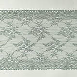 Стрейчеве (еластичне) мереживо пастельного м'ятного з сірим відтінку, шириною 23 см., фото 3
