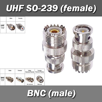 Перехідник UHF SO-239 (мама F female) - BNC (тато M male) RF коннектор роз'єм