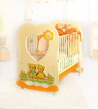 Ліжечко Baby Expert LETTINO CUORE Cream Orange, дерев'яні ламелі, фото 2