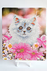 Алмазна мозаїка дітяча Кошеня у квітах 21x25 см