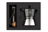 Подарочный набор ручная кофемолка 1Zpresso JX + гейзерная кофеварка E&B LAB Induction Moka Pot, 3 чашки