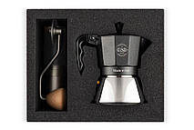 Подарунковий набір ручна кавомолка 1Zpresso JX + гейзерна кавоварка E&B LAB Induction Moka Pot, 6 чашок