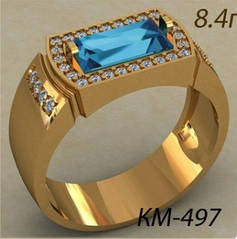 Презентабельний золотий Чоловічий перстень 585 * з прямокутним каменем