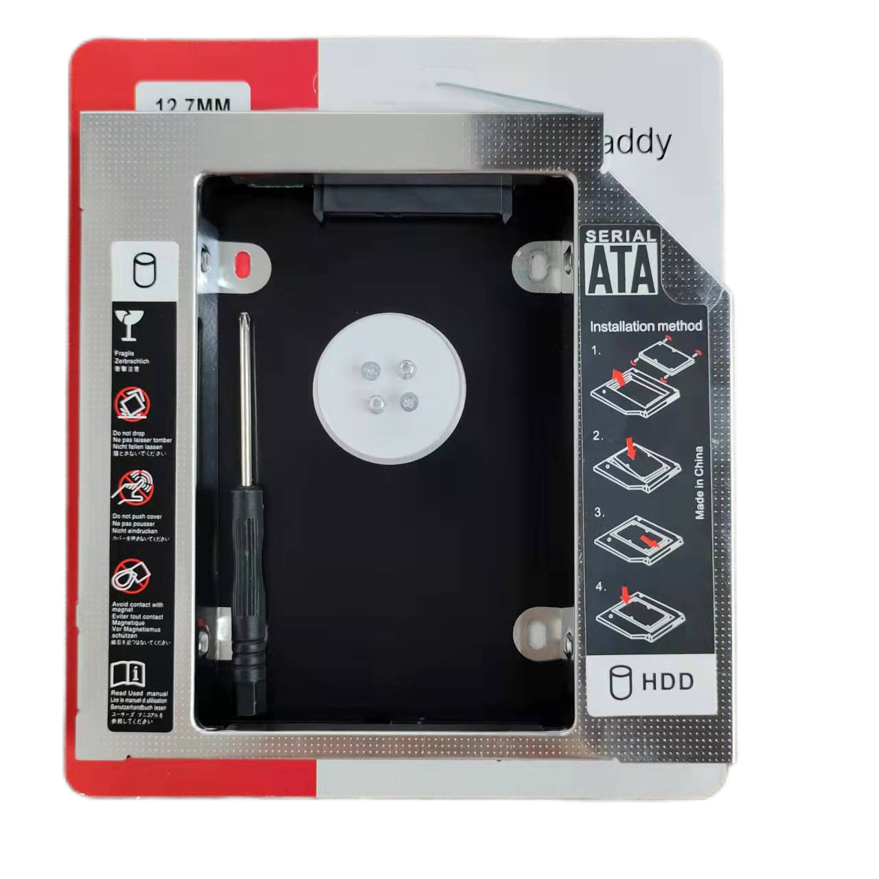 Кишеня SATA 9.5 мм Optibay адаптер перехідник, Caddy Оптібей для другого диска 2,5" HDD та SSD алюміній Оптібей для другого диска