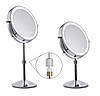Дзеркало косметичне на стіл двостороннє, діаметр 20 см LED-підсвітка, 10х кратне збільшення, висувне, фото 3