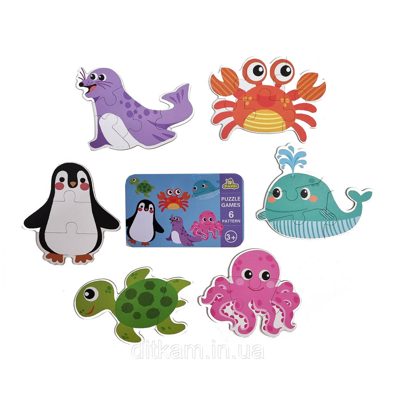 Пазлы для детей 6 в 1 Морские обитатели, фото 1