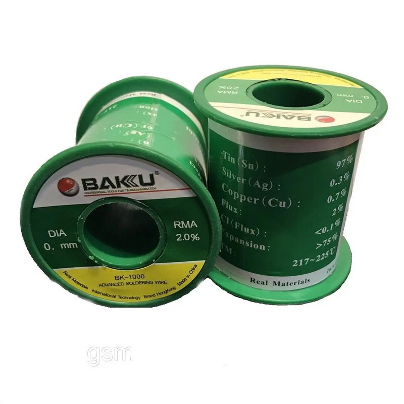Припой BAKU BK-10002 0,2мм 100гр Sn 97%, Ag 0.3%, Cu 0.7%, Flux 2%