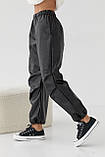Жіночі вільні штани зі шкірозамінника — чорний колір, XS (є розміри), фото 6