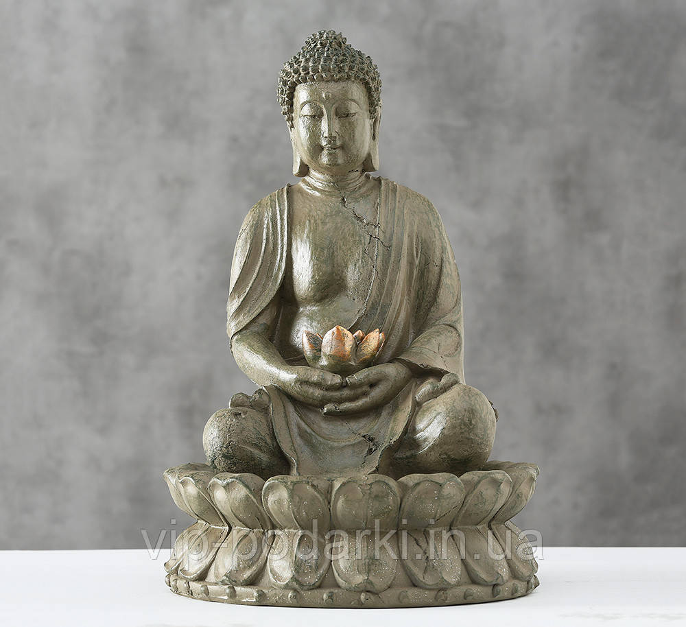 Декоративний фонтан Будда полістоун антрацит h46 см - фото 6 - id-p1758423772