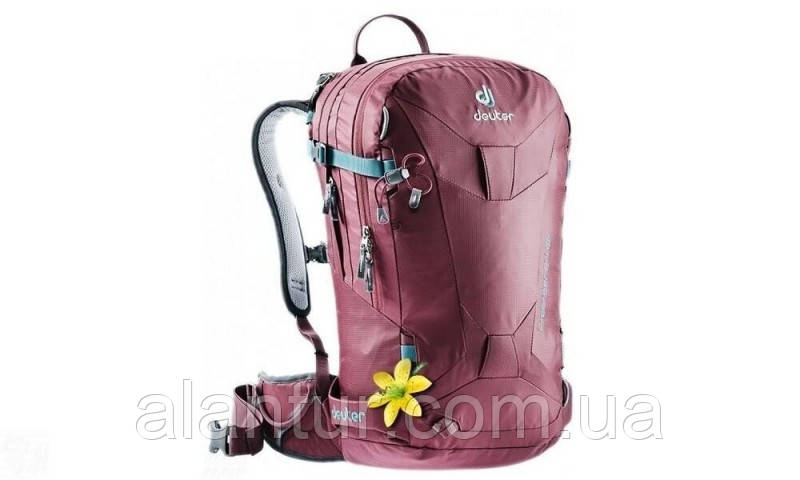 Жіночий лижний рюкзак Deuter Freerider 24 SL бордовий, 24 літри, для лиж і сноуборда.