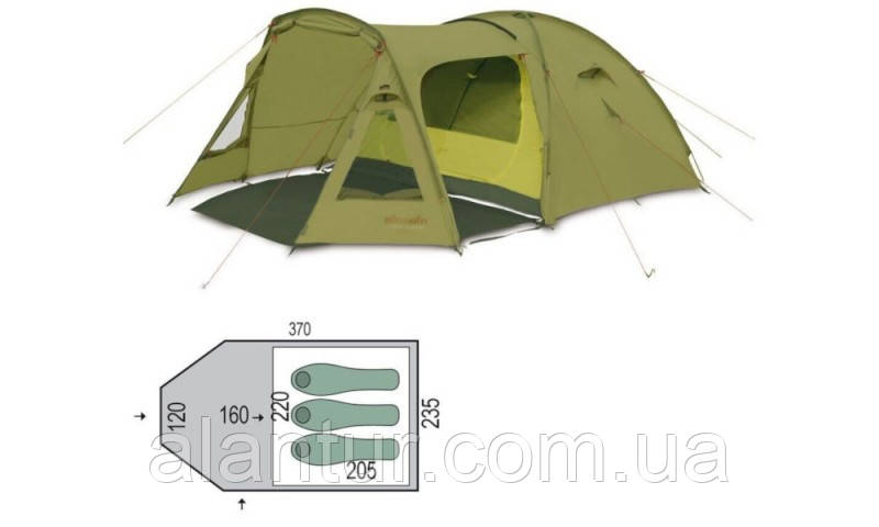 Палатка Pinguin Campus 3, зелена, для сімейного відпочинку, 3 особи, купольна, фото 1