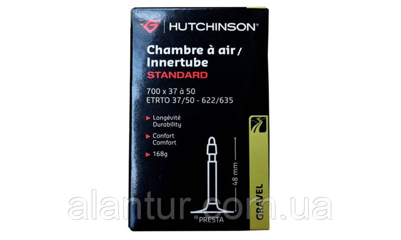Камера Hutchinson STANDARD Gravel 700X37-50 Presta 48 мм для велосипеда, 168 г, фото 1