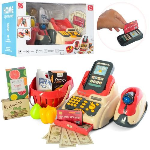 КАСОВИЙ АППАРАТ арт 668-93 (2в1, сканер, звук, світло, продукти, кошик, гроші, 18 предметів на батарейці в, фото 1