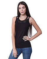 Черная майка с кружевными вставками