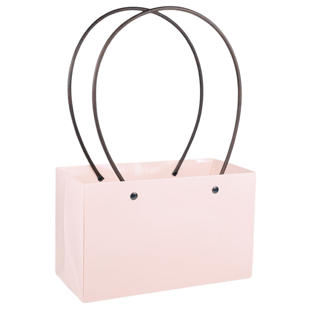 Паперова сумка прямокутна вологостійка для букетів светло-розовая, фото 1