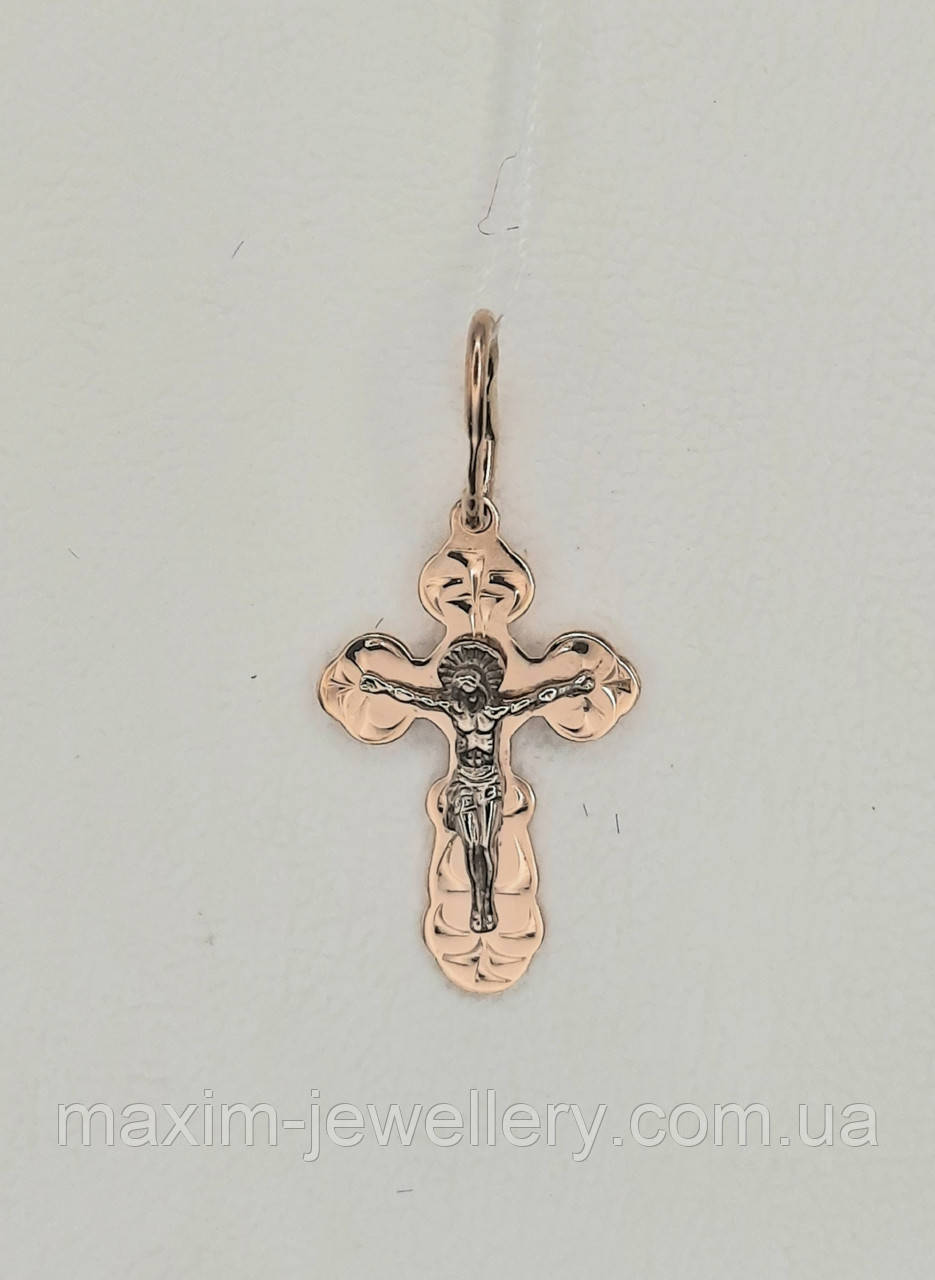 Хрест з розп'яттям в червоному золоті, фото 1