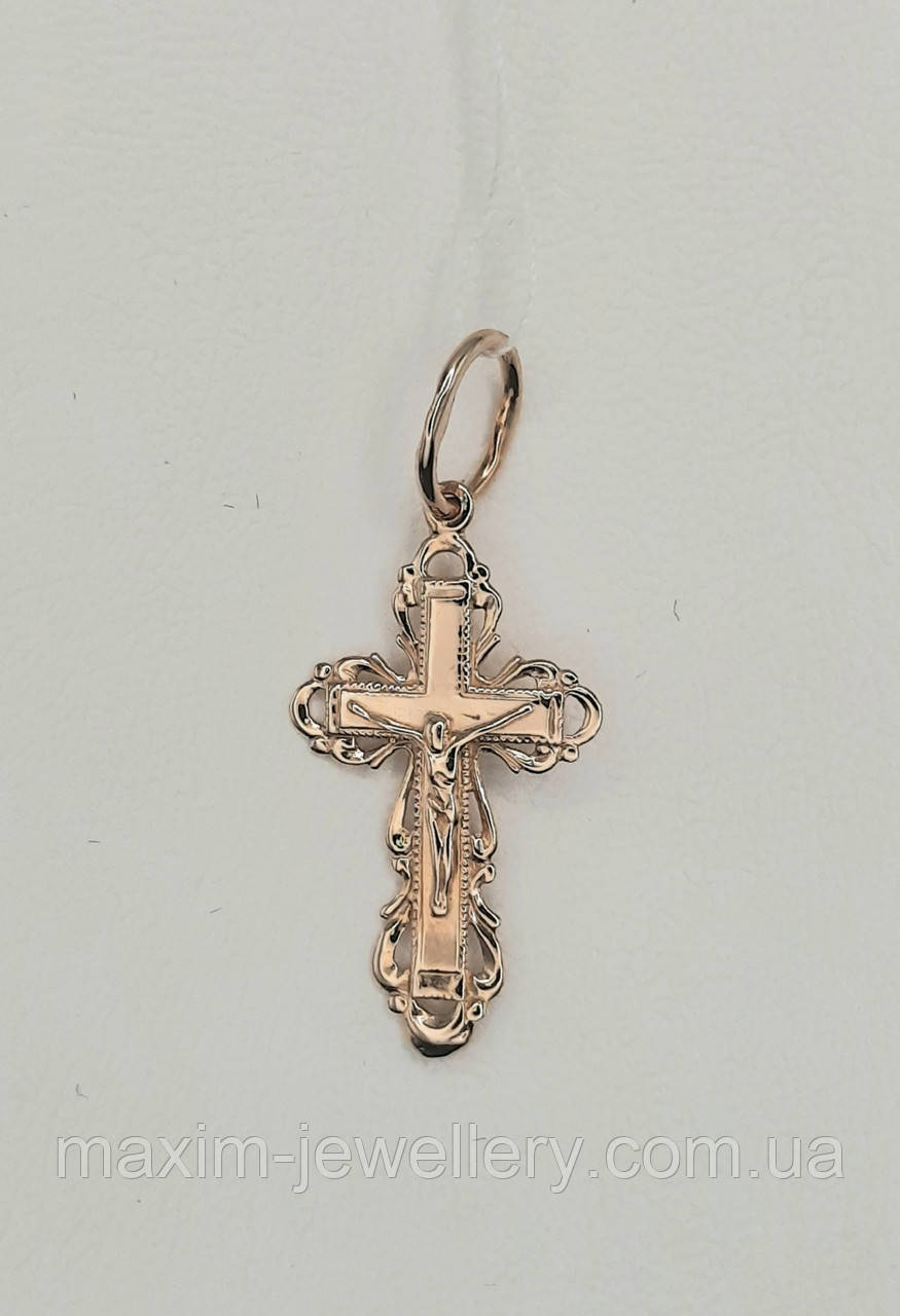 Хрест з розп'яттям в червоному золоті, фото 1