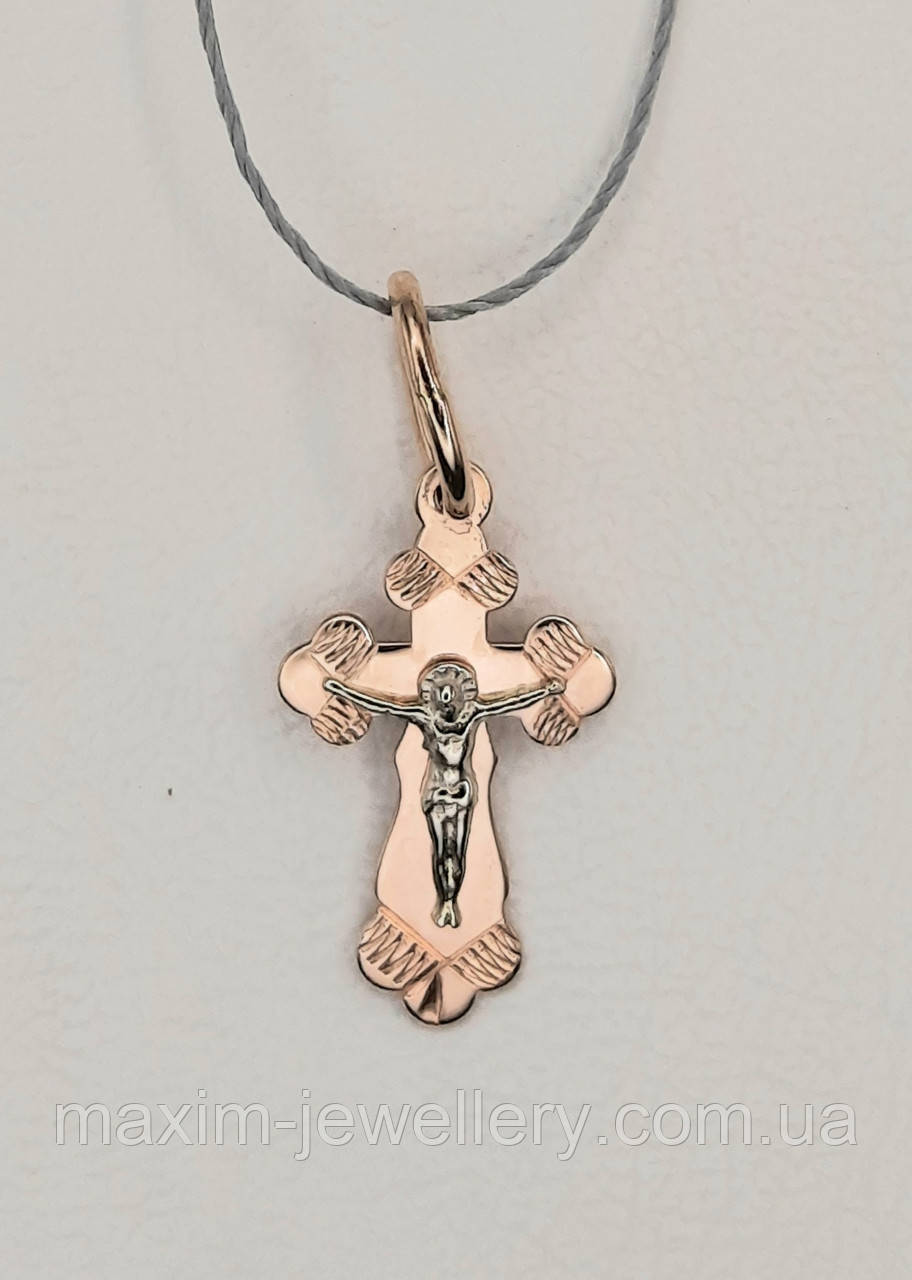 Хрест з розп'яттям в червоному золоті, фото 1