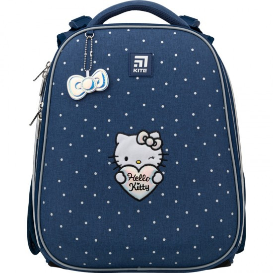 Рюкзак шкільний каркасний з ортопедичною спинкою для дівчинки з брелоком Kite Education Hello Kitty