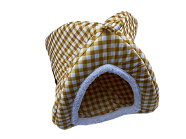 М'який будиночок для собак і кішок у клітинку жовтий