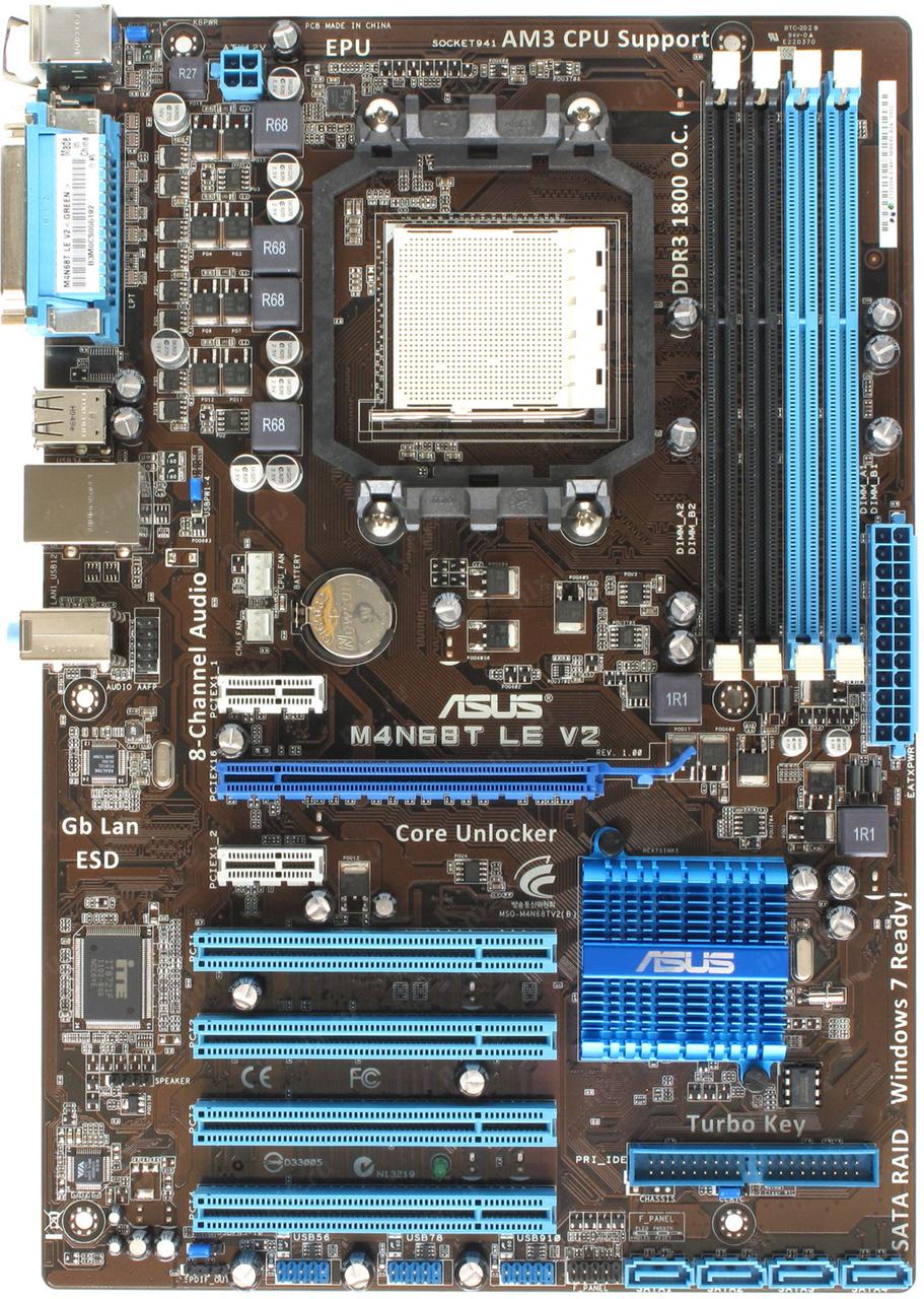 Плата під AMD sAM3 на DDR3 ! ASUS M4N68T LE V2 125W READY ! РОЗУМІЄ ВСІ 2-6 ЯДЕРНІ ПРОЦИ AM3 X2-X6 до 1100T