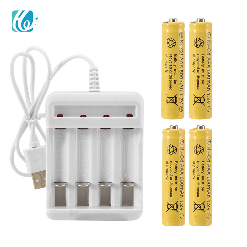 Комплект зарядний пристрій на 4 слоти LED + акумулятори Ni-Cd 1.2V 4 шт 600mAh ААA мініпальчик