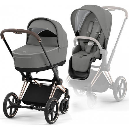 Cybex Priam 4.0 коляска 2 в 1 Mirage Grey шасі Rosegold, фото 1
