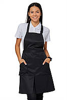 Фартух офіціанта, продавця, кухарі, персоналу з нагрудником та кишенею-кенгуру – професійна уніформа "Салон" чорний