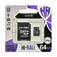 MicroSDHC 64GB Hi-Rali Class 10 UHS-I + SD-adapter (HI-64GBSDCL10-01)