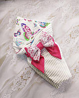 Демисезонный плюшевый конверт одеяло для новорожденных, белый с принтом бабочки
