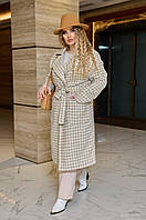 Женское элегантное пальто на запах из кашемира в гусиную лапку батал с 54 по 64 размер
