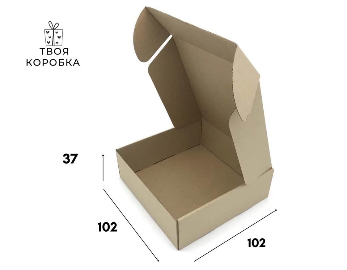 Коробка самозбірна картонна бура 102х102х37 крафт коробка для пакування подарунків та сувенірів (korob1)